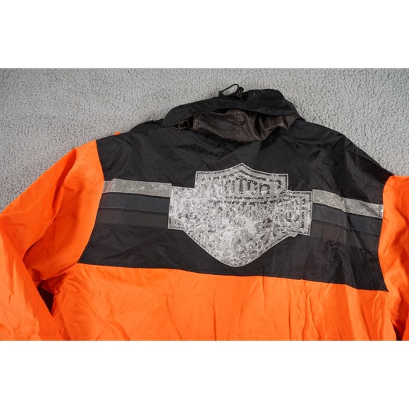 Harley Davidson High Visibility Jacket Mens Large Orange Black Light Jacket Rain - Picture 11 of 15